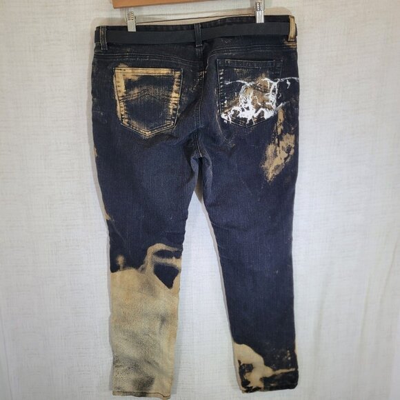 Michael Kors Jeans Womens 12 Slim 36x30 Black Denim Tie Dye Bleached Designer - Picture 2 of 12